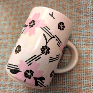 Starbucks Cherry Blossom Floral Ceramic Mug with Pink and Black Design